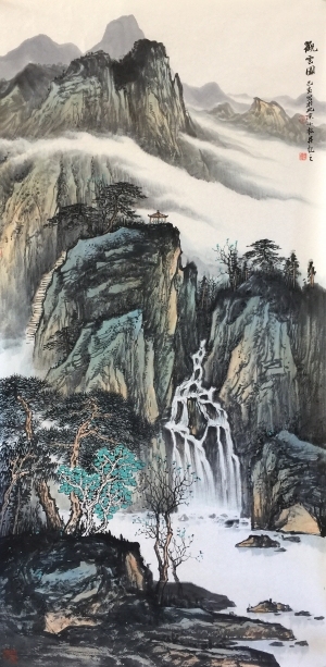 中式山水画背景壁纸墙布壁画-ID:5721882