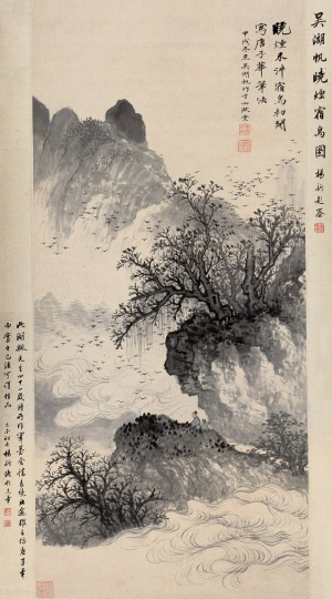 中式山水画背景壁纸墙布壁画-ID:995381129