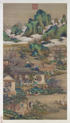中式山水画背景壁纸墙布壁画-ID:973855976