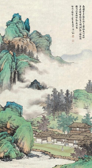 中式山水画背景壁纸墙布壁画-ID:443607095