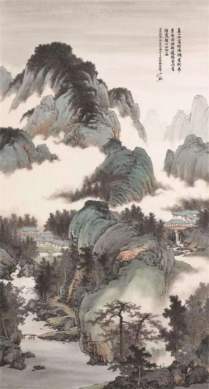 中式山水画背景壁纸墙布壁画-ID:5721901