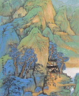 中式山水画背景壁纸墙布壁画-ID:741110091