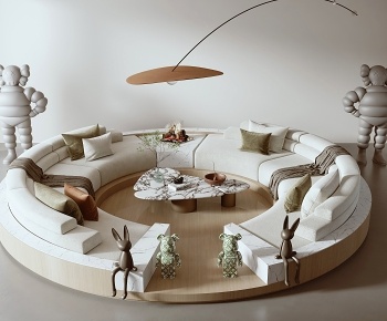 现代圆形下沉式卡座沙发3D模型