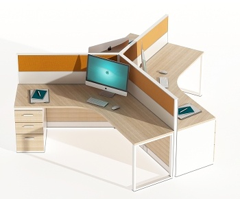 现代Y字型屏风工位办公桌3D模型
