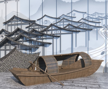 中式乌篷船城市雕塑小品-ID:908828975