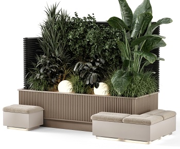 现代盆栽绿植卡座座椅3D模型