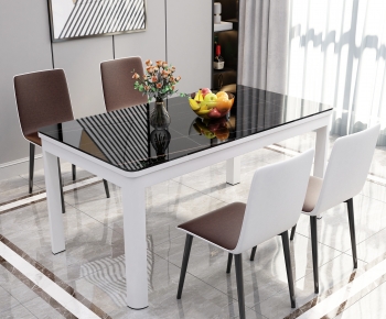 现代钢化玻璃餐桌椅组合-ID:939500091