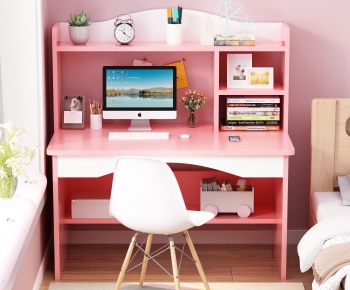 现代粉色儿童电脑桌椅组合-ID:148463965
