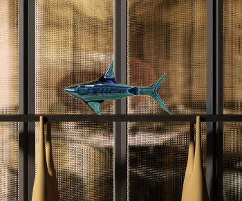 现代抽象玻璃鲨鱼雕塑-ID:269862892