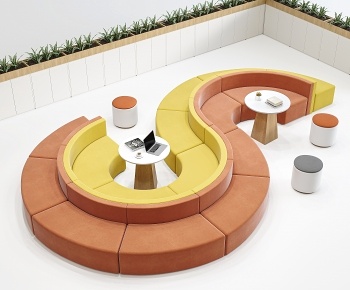 现代卡座沙发茶几组合3D模型