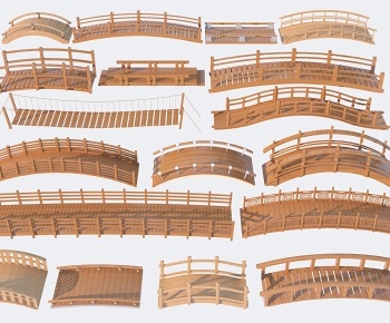新中式木拱桥组合3D模型