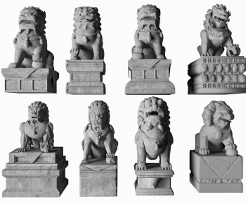 新中式石头狮子雕塑-ID:988106012