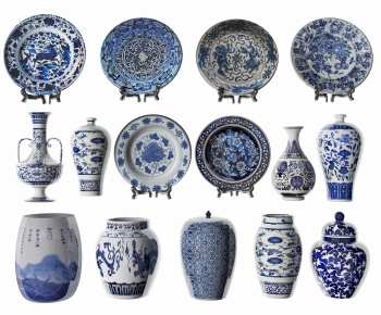 新中式青花瓷陶瓷器皿组合-ID:412307028