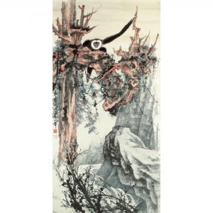 张大千国画水墨画 猴子爬树-ID:521498925