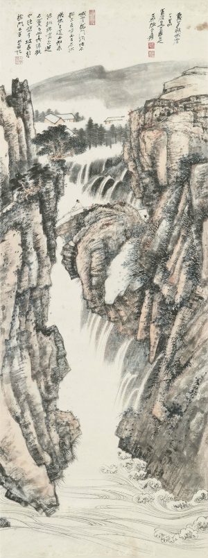 张大千国画水墨画 望瀑布-ID:149065026