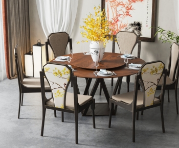 新中式圆形餐桌椅组合-ID:704410144