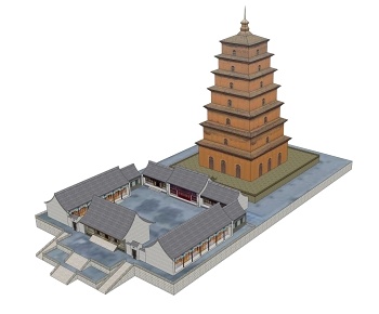 中式西安荐福寺3D模型