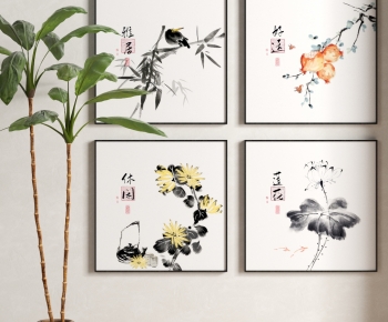 新中式水墨植物装饰画-ID:433587078