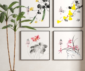 新中式水墨植物装饰画-ID:451143038
