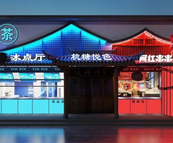 新中式国潮餐厅门头门面-ID:542519098