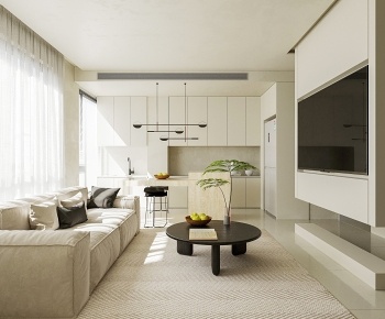 现代单身公寓 客厅3D模型