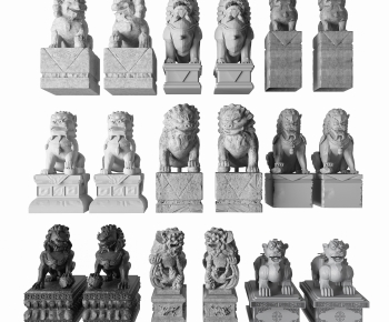 新中式石狮子雕塑组合-ID:671698098