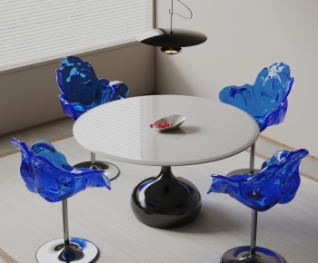 现代圆形餐桌 克莱因蓝椅-ID:552074916