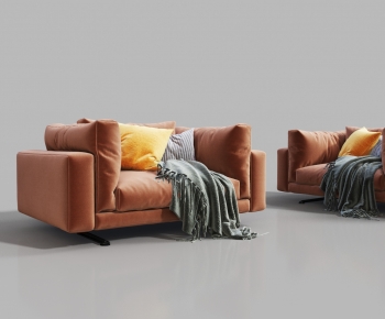 现代橙色绒布单人休闲沙发-ID:912326108