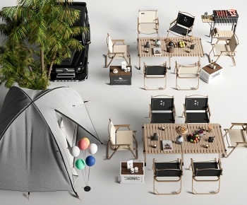 现代户外露营桌椅帐篷组合3D模型