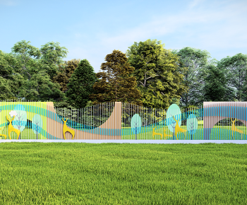 现代儿童彩色围墙景墙3D模型