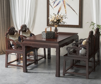 中式雕花餐桌椅组合-ID:964102035