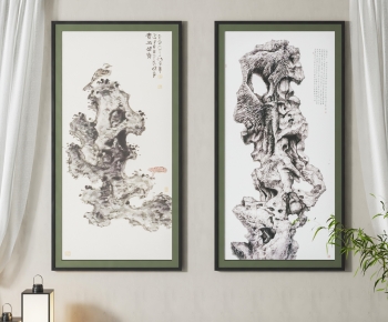 新中式太湖石装饰画-ID:581870082