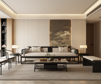 New Chinese Style A Living Room-ID:884808069