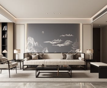 New Chinese Style A Living Room-ID:640129091