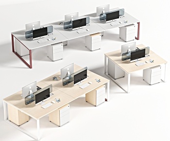 现代工位办公桌组合3D模型