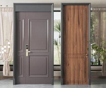 Simple European Style Unequal Double Door-ID:232487924