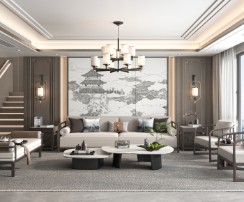 New Chinese Style A Living Room-ID:641551978