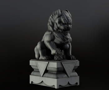 中式石狮子雕塑-ID:592119744