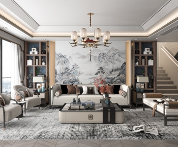 New Chinese Style A Living Room-ID:608876942