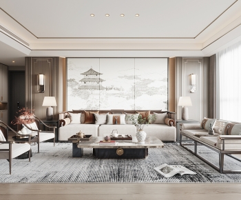 New Chinese Style A Living Room-ID:946450277
