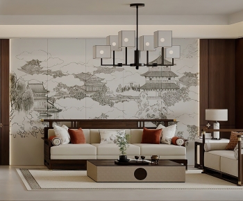 New Chinese Style A Living Room-ID:100131032