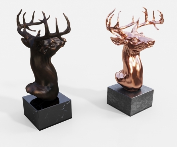 现代金属鹿头雕塑-ID:872991094