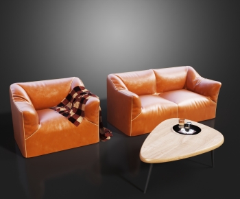 现代橙色皮革沙发组合-ID:122129993