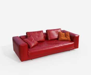 现代红色真皮双人沙发-ID:729131944