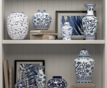 中式青花瓷陶瓷器皿摆件-ID:665298944
