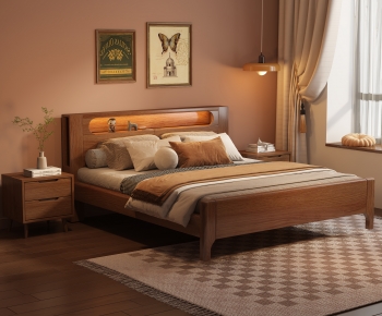 Retro Style Wabi-sabi Style Double Bed-ID:210598957