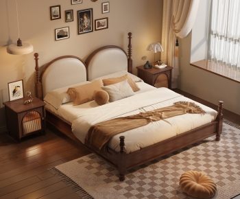 Retro Style Wabi-sabi Style Double Bed-ID:338448052