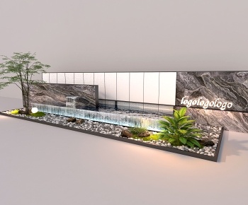 现代景观背景墙 ，植物小品3D模型