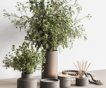 现代花瓶绿植摆件组合3D模型