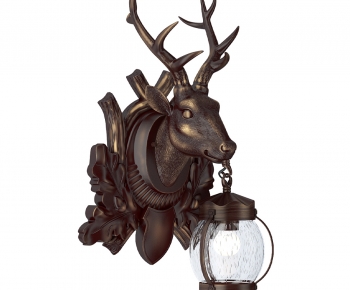 美式鹿头雕塑壁灯-ID:866709954